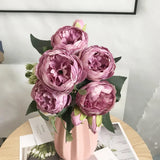Popxstar 30cm Rose Pink Silk Bouquet Peony Artificial Flowers 5 Big Heads 4 Small Bud Bride Wedding Home Decoration Fake Flowers Faux