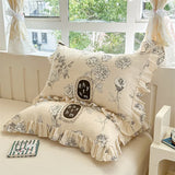 Popxstar  2pcs Flower Prints Ruffles 100% Cotton Pillowcases 48x74cm Sizes Cushion Cover for Bed Floral Style Adults Kids Pillowslip