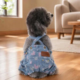 Small Dog Denim Overalls With Cute Heart Print Pet Clothes For Teddy Bichon Shih Tzu Lightweight Daily Wear