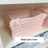 Popxstar  Desktop Square Fabric Art Cotton Storage Basket Ins Style Korean Cute Quilted Storage Basket Clothes Sundries Storage Fram ﻿