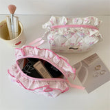 popxstar New Fashion Cherry Tote Women Makeup Bag Portable Cute Ladies Cosmetic Toiletry Storage Pouch Handbag Cotton Quilted Zipper Bag