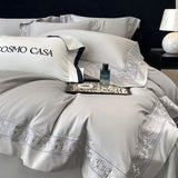 Popxstar  100% Egyptian Cotton White Luxury Embroidery Hotel Style Bedding Set Duvet Cover Set Flat/Fitted Bed Sheet Pillowcases 4Pcs