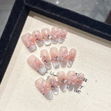 Popxstar 10Pcs Reuse Finished Fake Nails with Butterfly Deisgn Pink Cat's Eye French Handmade Press on False Nails Wearable Nail Art Tips