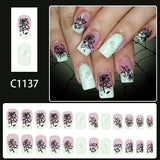 Popxstar  Halloween Nails Press On 24Pcs Short Oval Shaped Fake Nails White Ghost/Flower/Bat/Spider/Web/Pumpkin Designs False Nails Art