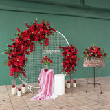Popxstar Luxury Red Rose Orchid Burgundy Delphinium Floral Arrangement for Wedding Party Backdrop Decoration Artificial Baby Shower Decor