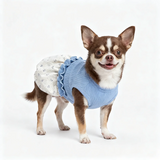 Soft Ribbed Knit Dog Dress with Floral Skirt Ruffle Trim Pet Clothes for Small Dogs Cats New Puppy Outfit