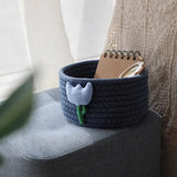 Flower element sundry items storage basket cotton thread woven bedroom living room household dormitory desktop decoration