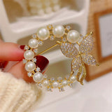 Popxstar Elegant Fashion Women Gifts Pearl Rhinestone Garland Butterfly Brooch Baroque Trendy Wedding Gift Party Anime Pins Evil Eye