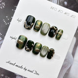 10Pcs Noble Purple Handmade Press on Nails Delicate Short Square Fake Nail Sweet Cool Y2k Diamond False Nails Cat Eye Nails Art