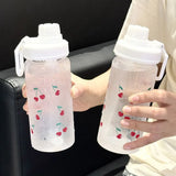 Kawaii Cherry Frosted Plastic Water Bottle With Straw Leak Proof Portable School Clear Juice Milk Tea Drinkware Water Cup 500ML