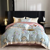 Popxstar  1000TC Lyocell Cotton Brushed Luxury Bedding Set Flowers Prints Duvet Cover Flat/Fitted Bed Sheet Pillowcases 4Pcs