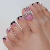 Popxstar  24Pcs Nude Color Fake Toenails 24Pcs Black French Tip Press On Toe Nails Shiny Diamond Decor Summer DIY Manicure False Nails Art