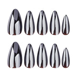 Popxstar  24Pcs Punk Metal Fake Nails Long Almond Press On Nails Black Mirror y2k Nail Tips Full Cover Stiletto False Nails For Girls