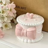 popxstar Creative Bow Ceramic Pearl Jewelry Box Cute Painted Tabletop Trinket Holiday Gift Girl Cosmetics Storage Jar Home Decoration New