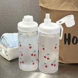 Kawaii Cherry Frosted Plastic Water Bottle With Straw Leak Proof Portable School Clear Juice Milk Tea Drinkware Water Cup 500ML