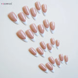 Popxstar  Glossy Nude Pink Color False Nails White French Tip Almond Press on Nails Full Cover Wearable Fake Nails for Women and Girls