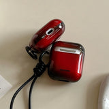 Popxstar  Lovely Black Red Gradient Soft Case With Keychain Fall Prevention Lanyard Earphone Cover for AirPods 1 2 3 4 Pro 2 TPU Shell