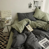 Popxstar  High Quality Solid Color Double Washed Cotton Bedding 4 Pieces Set Student Dormitory Bed Linen Duvet Set Bed Suit