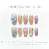 Popxstar 10Pcs Set Blue Handmade Press On Nails Snowflakes Ballet with Rhinestones False Nails Decoration Manicure Fake Nails Tips Art