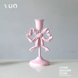 popxstar French Retro Pink Bow Candle Holder Decoration Dining Table Club Villa Decoration Crafts Wedding Photography Candle Props
