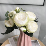 Popxstar 30cm Rose Pink Silk Bouquet Peony Artificial Flowers 5 Big Heads 4 Small Bud Bride Wedding Home Decoration Fake Flowers Faux