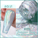 Popxstar 10ml Rainbow Purple Water Light Cat Magnetic Gel Nail Polish Shining Sliver-light Holographics Semi Permanent UV Gel