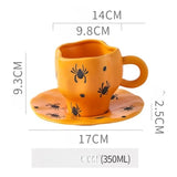 Popxstar  Creative Halloween Ceramic Mug Disc Set Household Kitchen Coffee Cup Plates Pumpkin Bat Milk Oat Breakfast Cup Set Festival Gift