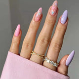Popxstar 24pcs/Box Fresh Floral Almond False Nails Press On Nails Detachable Fake Nail Tip Purple with Design Manicure Patches