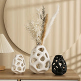 Popxstar  Artistic Sense Modern Light Luxury Ceramic Hollow Vase, Dried Flower Simulation Home Decor