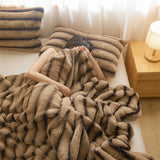 Thickened Faux Rabbit Fur Throw Blanket Cozy Plush Fuffy Bubble Blanket for Living Room Bedroom Home Decor Luxury Sofa Cover