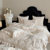 Popxstar  lily of the valley Embroidery Ruffles Princess Bedding Set Velvet Warm Winter Duvet Cover Flat/Fitted Bed Sheet Pillowcases 4Pcs