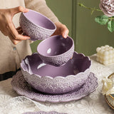 popxstar Purple Disc Lace Relief Series Ceramic Tableware Bowl Plate Tableware