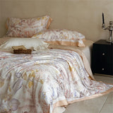 Luxury 100% Mulberry Silk Bedding Set 4pcs Foral Print Duvet Cover Bed Sheet Pillowcase Queen King Size Fitted Sheet Bed Linen
