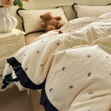 3/4Pcs Bedding Set French Bow Lace Romantic And Cute Girls' Bedroom Bedding Set Queen Bed Sheets Pillowcase Duvet Cover Flat