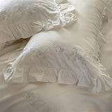 Popxstar  Flowers Embroidery Ruffles Purple Luxury Bedding Set 1000TC Egyptian Cotton Duvet Cover Flat/Fitted Bed Sheet Pillowcases 4Pcs