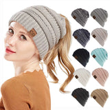 Popxstar New Lady Knitted Hats for Women Girls Skiing Baseball Cap Openings Horsetail Hat