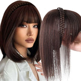 Popxstar 4 Colours Bangs Headband Synthetic Bangs Hair Extension Fake Fringe Natural Hair Clip on Hairpieces Women Invisible Natural Clip