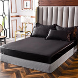 Popxstar Fitted Sheet High-End Mattress Cover Solid Color Luxury Satin Fit Sheet Elastic Band Bed Sheet Double Queen Size Bedsheet