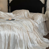 Popxstar  Vintage French Large Lace Ruffles Lyocell Cotton Rose Jacquard Luxury Bedding Set Duvet Cover Bed Skirt Pillowcases 4Pcs