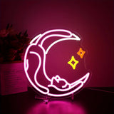 Popxstar  Cat Neon Light for Wall Decoration Moon Cat Star LED Light Sign Suitable for Room Home Party Birthday Beer Sign- USB Powered