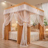 4 Doors Double Layer Shading Quadrate Mosquito Net Four Season Bed Curtain Canopy Tents with Frame Home Decor