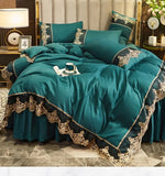 Popxstar  Skincare Polished Light Luxury European Style Embroidery Four Piece Set Solid Color Lace Bed Skirt Four Piece Set