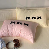 Popxstar  Plaid Bow Knot Pillow Cover Korean Y2k Fashions Girlish Heart Blackpink Room Decor Sleeping Pillow Cover Bedroom Decoration Gift