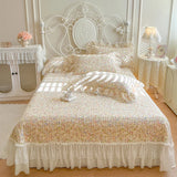 Popxstar  Floral Lace Ruffles 100% Cotton Double Yarn Soft Bedding Set Duvet Cover Quilted Bedspread Bed Skirt Bed Sheet Set Pillowcases