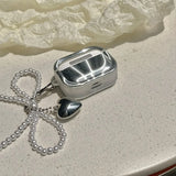 Silver Plated Pearl Bow Suitable For Airpods 1 2 3 Wireless Bluetooth Earphone Protective Case For Airpods Pro Pro2 Cover Cases