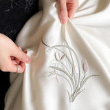 Popxstar  Chinese Style Orchid Embroidery Luxury Bedding Set 800TC Lyocell Silky Cooling Duvet Cover Flat/Fitted Bed Sheet Pillowcase 4Pcs