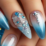 Popxstar 24Pcs White Almond False Nails Ballet with French Design Wearable Fake Nails Gradient Simple Full Cover Press on Nail Tips Art
