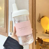 500/850ML Cute Pearl Milk Tea Straw Plastic Water Bottle With Cup Cover Women Large Capacity Juice Boba Milk Tea Cup Drop-proof