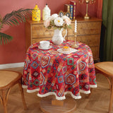 Home Decoration Round Tablecloth Pastoral Floral Jacquard Thickened Table Cloth with Tasseles Party Kitchen Dining Table Cover