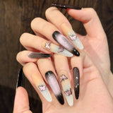 Popxstar  10pcs Purple Handmade Press on Nails Set Gradient Cat's Eye Mid-length Square Fake Nail Tip Butterfly Design Stick on False Nail
